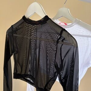 Elegant Black and White Mesh Crop Tops